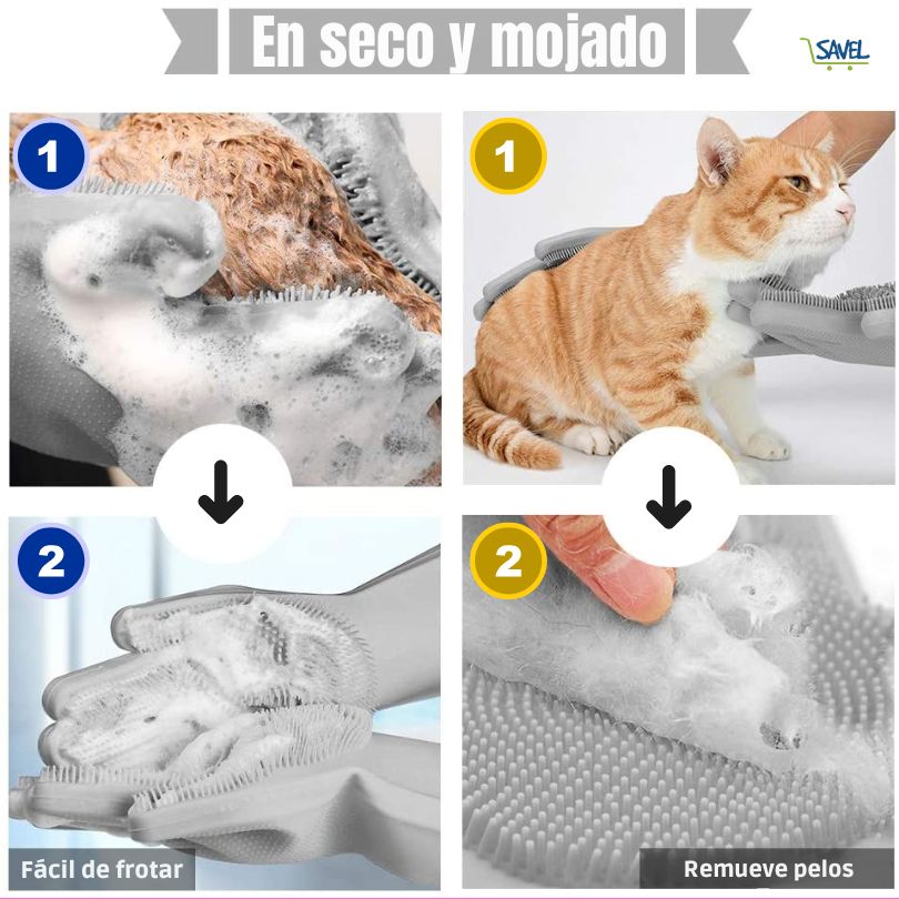 CleanGlove®: Haz que tu mascota le encante bañarse. (Par de Guantes)