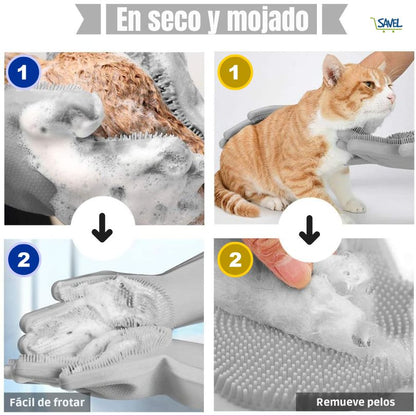 CleanGlove®: Haz que tu mascota le encante bañarse. (Par de Guantes)